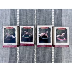 Lot of 4 VTG Hallmark Rocking Horse Christmas Ornaments 93 94 95 96 Collectible